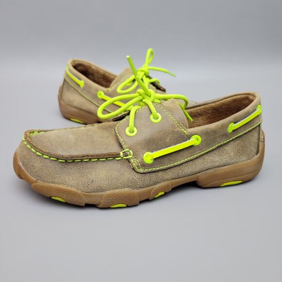 Youth Twisted X Bomber Slip On Shoe Leather Lace Up Moc Neon Yellow Size 4.5 - Picture 1 of 10